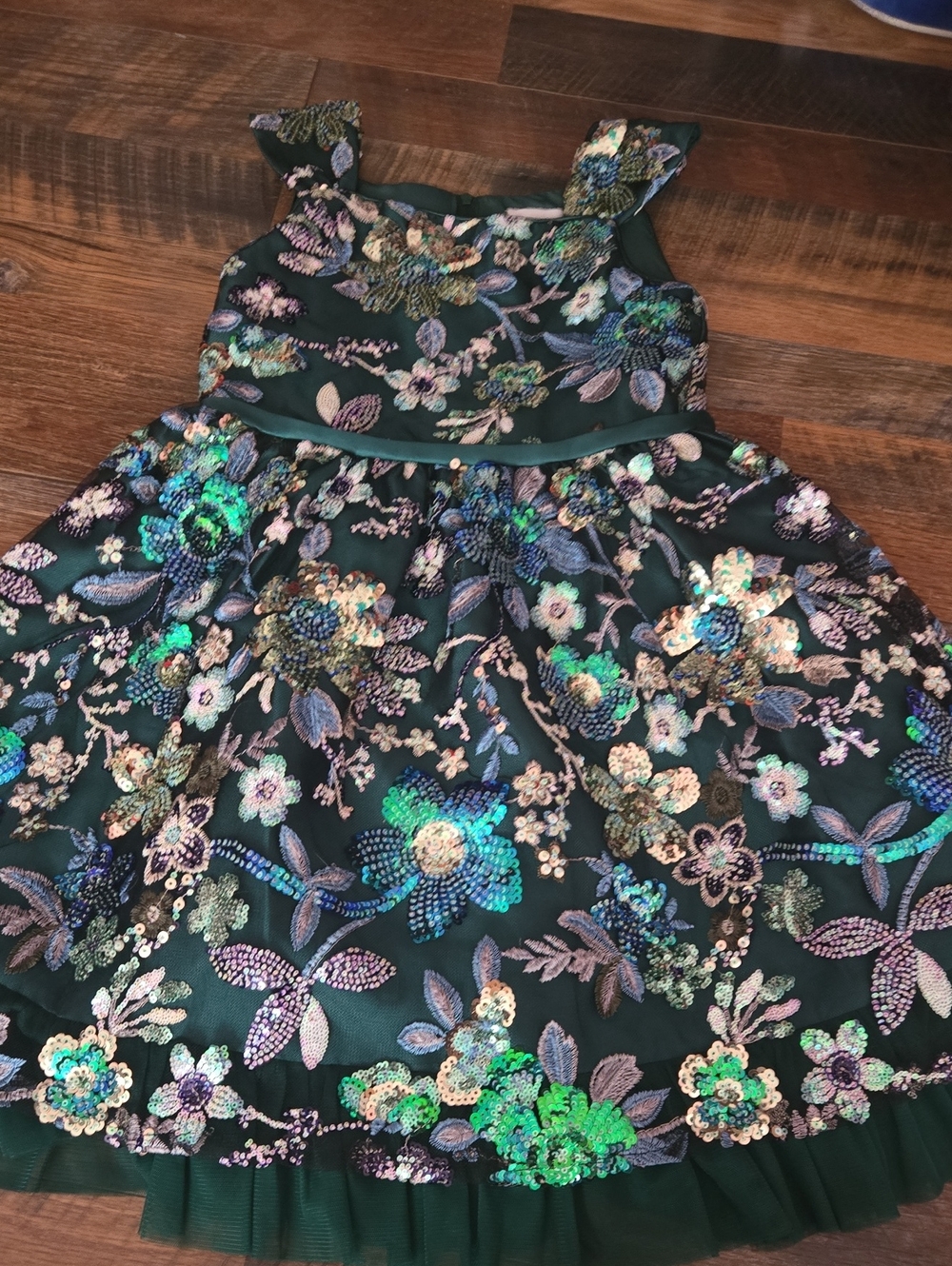 Rare Editions Emerald Green Sequin Floral Party Dress